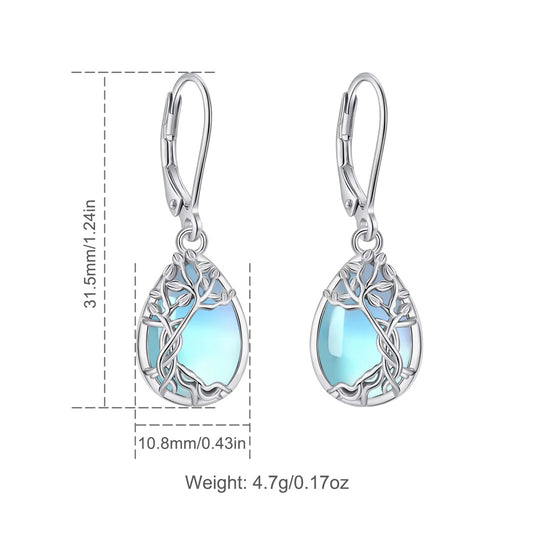 Sterling Silver Tree of Life Moonstone Earings