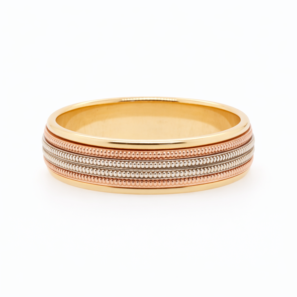 9ct Rose White and Yellow Gold Mens Wedding Band