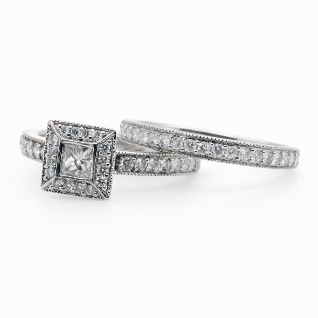 9ct White Gold Natural Diamond Bridal Set