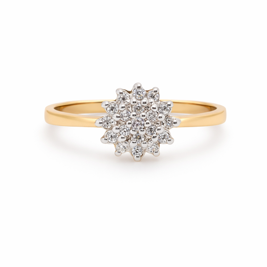 9ct Yellow and White Gold CZ Cluster Ring