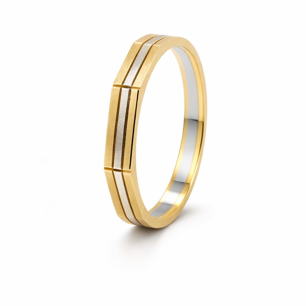 9ct White and Yellow Gold Flat Top Band Brushed Finish