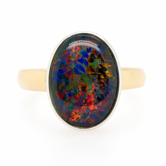 9ct Yellow and White Gold Bezel Set Triplet Opal Ring