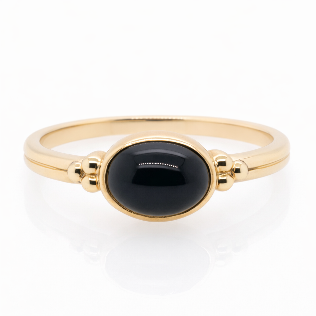 9ct Gold with Bezel Set Black Onyx Cabochon