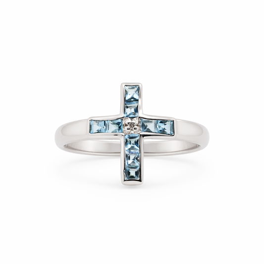 9ct White Gold Topaz and Diamond Ring