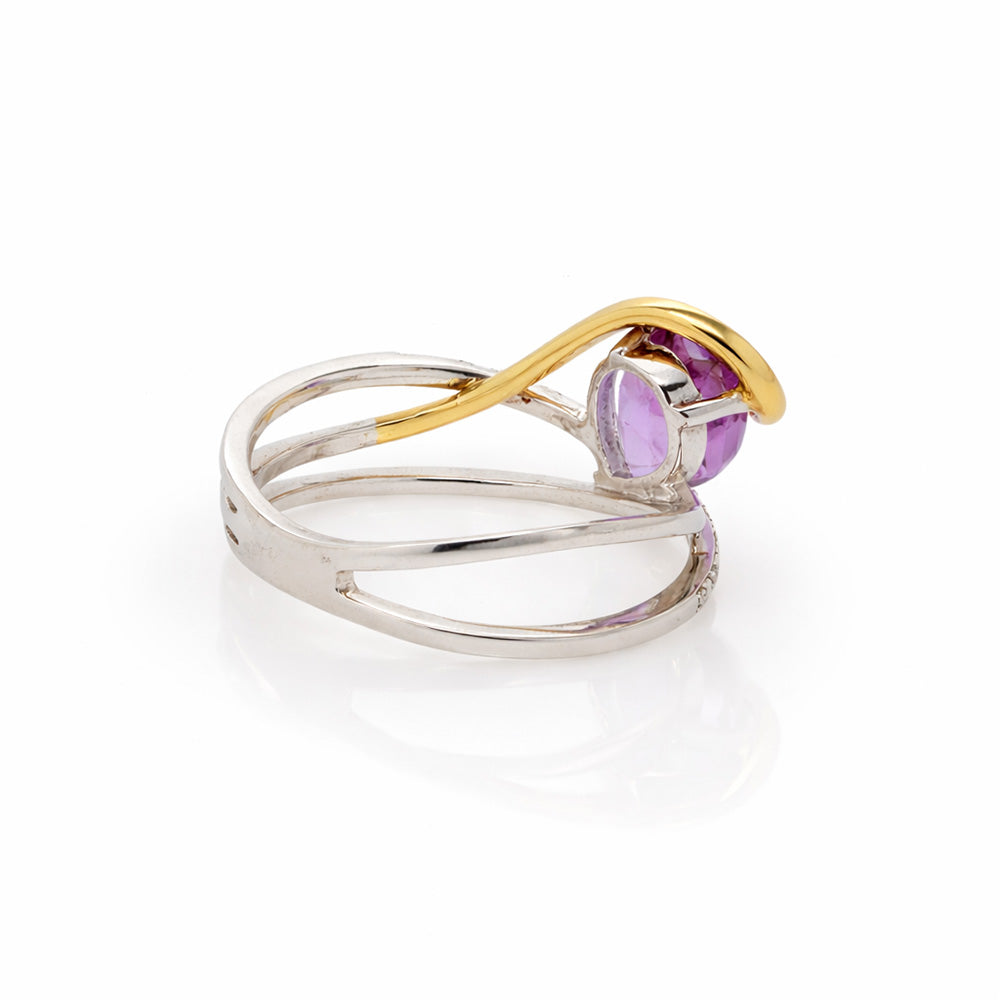 9ct Yellow and White Gold Ring Amethyst and Diamonds