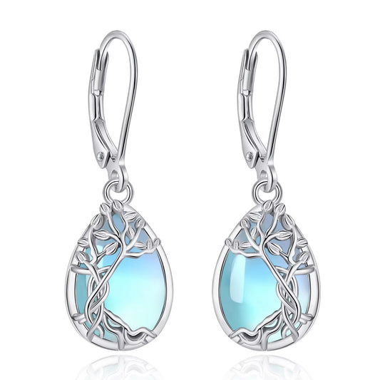 Sterling Silver Tree of Life Moonstone Earings