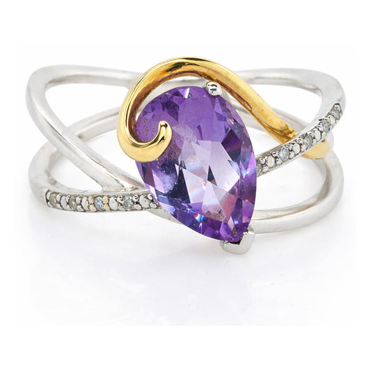 9ct Yellow and White Gold Ring Amethyst and Diamonds