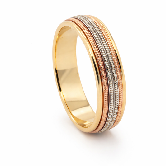 9ct Rose White and Yellow Gold Mens Wedding Band