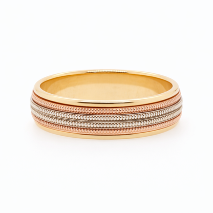 9ct Rose White and Yellow Gold Mens Wedding Band