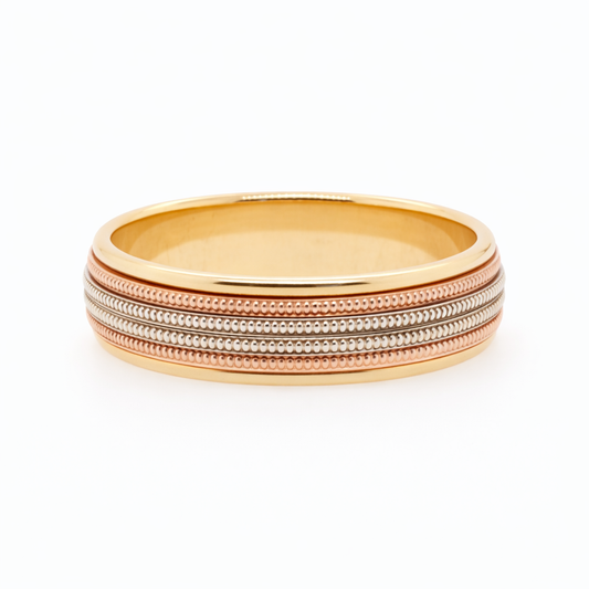 9ct Rose White and Yellow Gold Mens Wedding Band