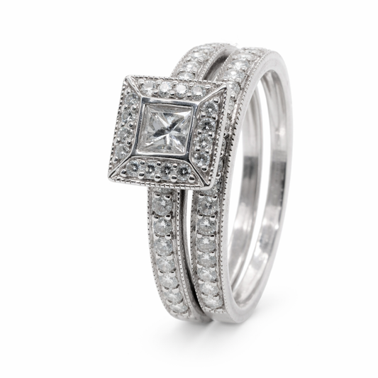 9ct White Gold Natural Diamond Bridal Set