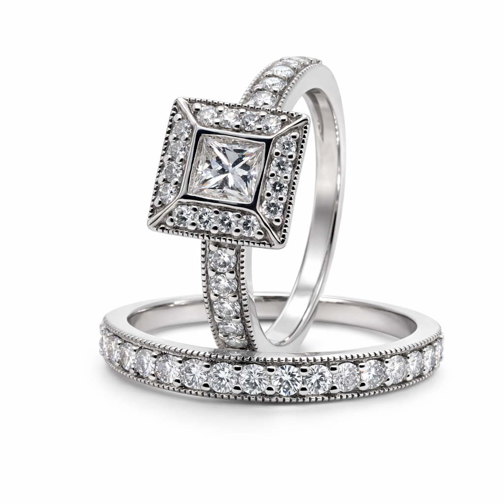 9ct White Gold Natural Diamond Bridal Set