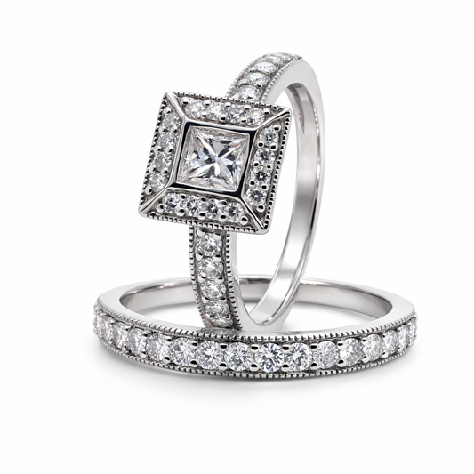 9ct White Gold Natural Diamond Bridal Set