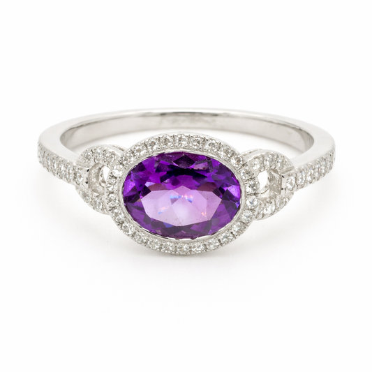 9ct White Gold Diamond and Amethyst Ring