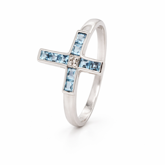 9ct White Gold Topaz and Diamond Ring