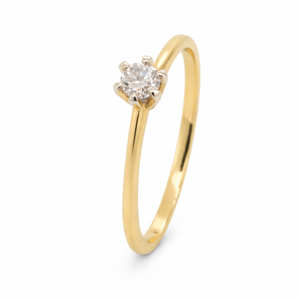 18ct Yellow and White Gold 6 Claw Engagement Ring