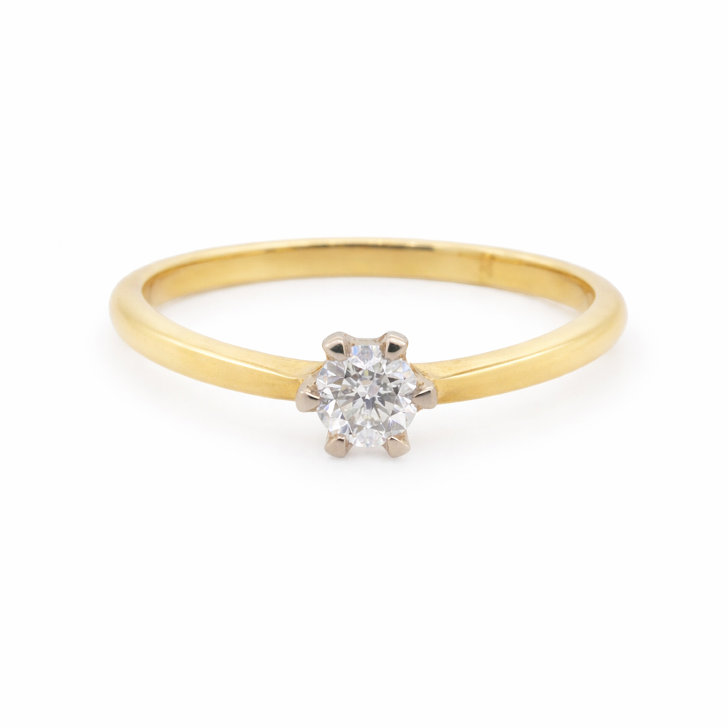 18ct Yellow and White Gold 6 Claw Engagement Ring