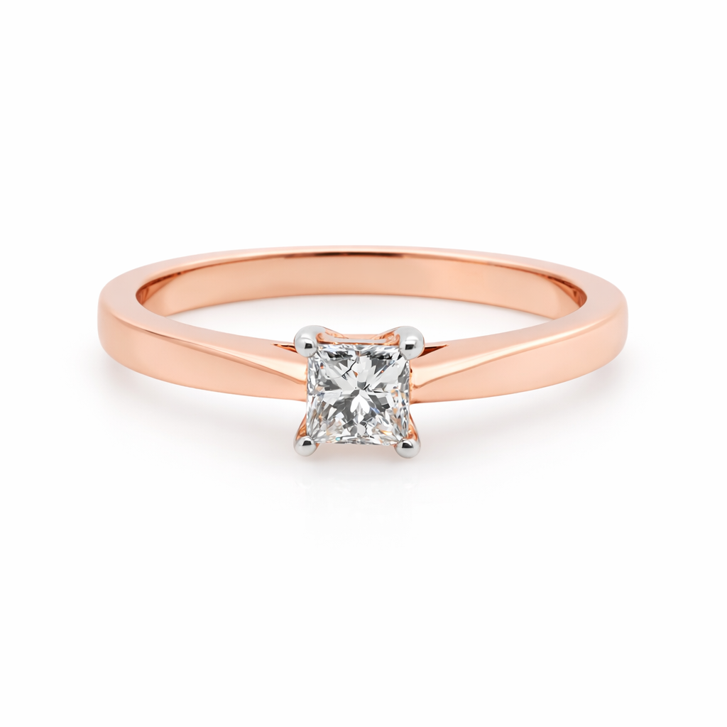 9ct Rose White Gold Natural Princess Cut Diamond Ring