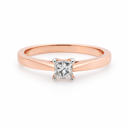 9ct Rose White Gold Natural Princess Cut Diamond Ring