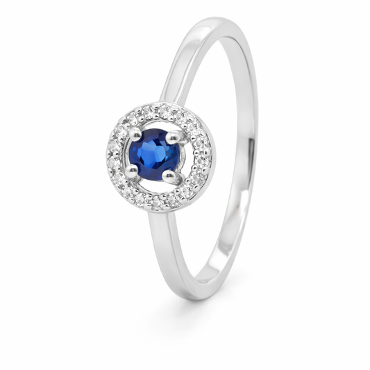 9ct White Gold Natural Sapphire and Diamond Ring