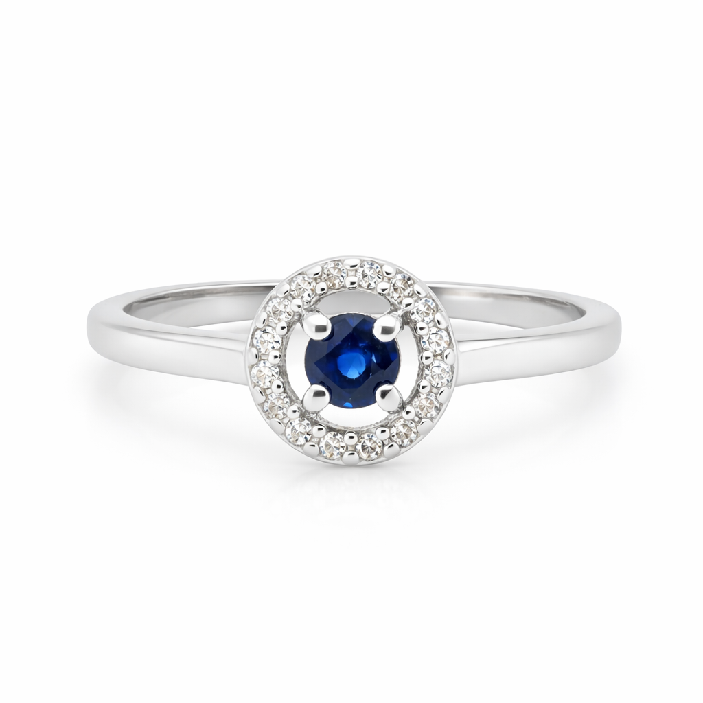 9ct White Gold Natural Sapphire and Diamond Ring