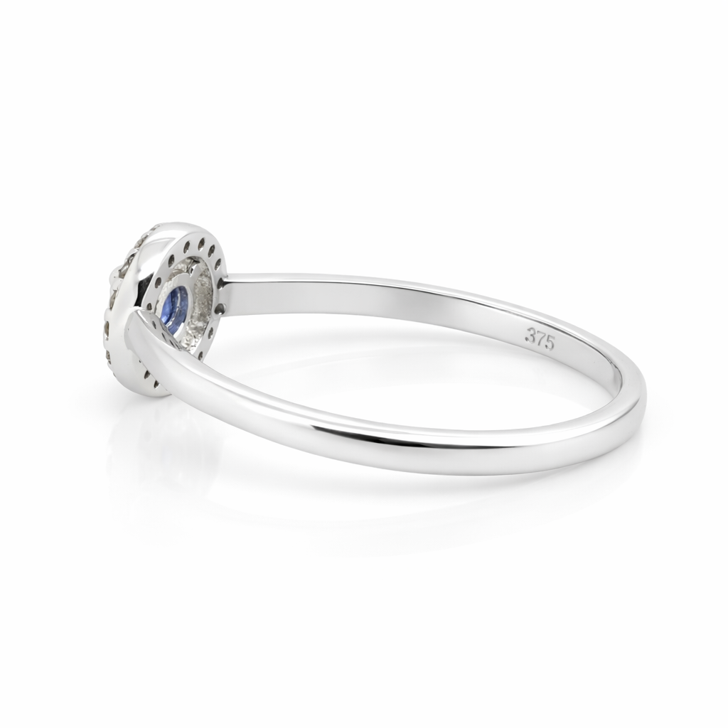 9ct White Gold Natural Sapphire and Diamond Ring