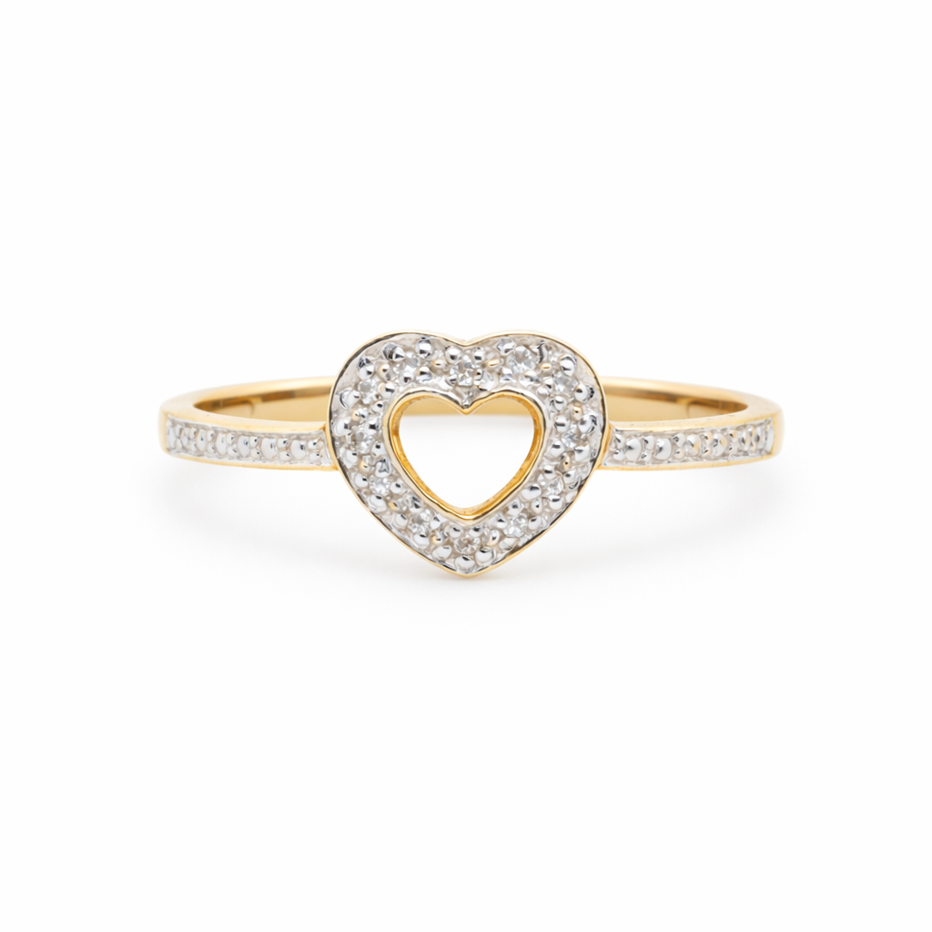 9ct Yellow Gold Natural Diamond Heart Ring
