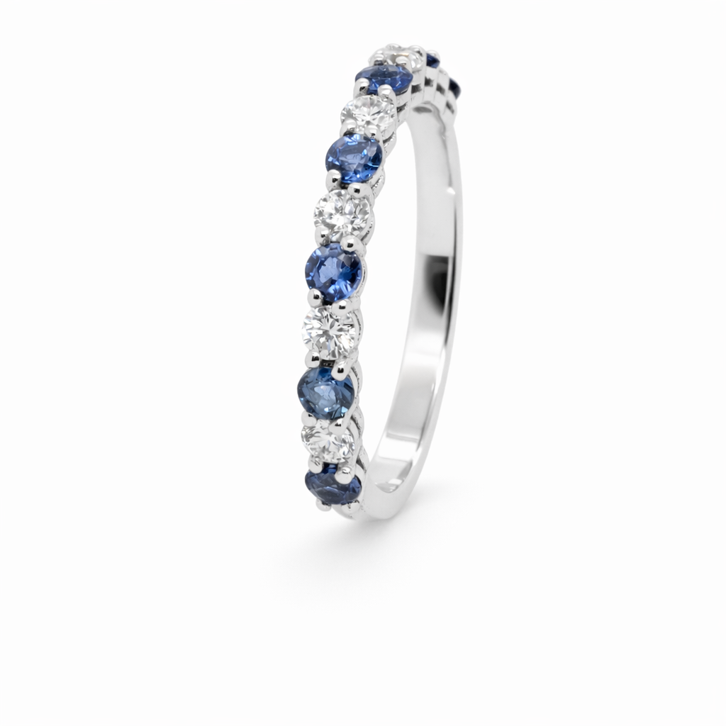 18ct White Gold Eternity Ring with Ceylon Sapphires and Diamonds
