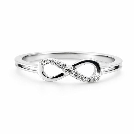 9ct White Gold Infinity Ring with Diamonds