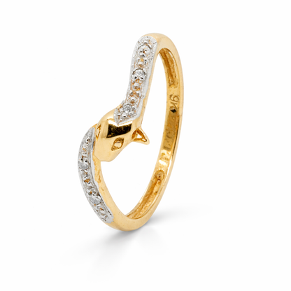 9ct Yellow Gold Snake Ring with Diamonds