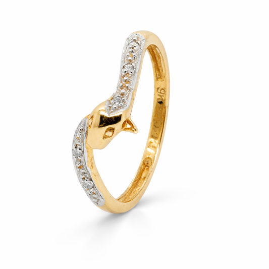 9ct Yellow Gold Snake Ring with Diamonds