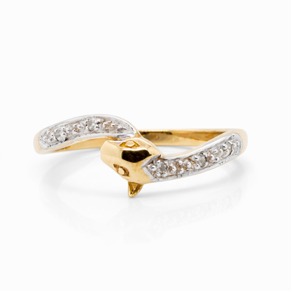 9ct Yellow Gold Snake Ring with Diamonds