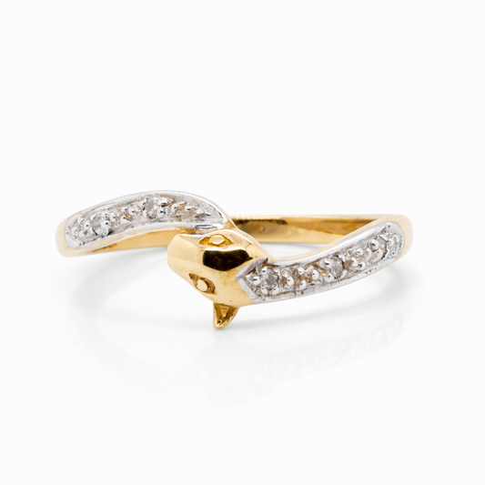 9ct Yellow Gold Snake Ring with Diamonds