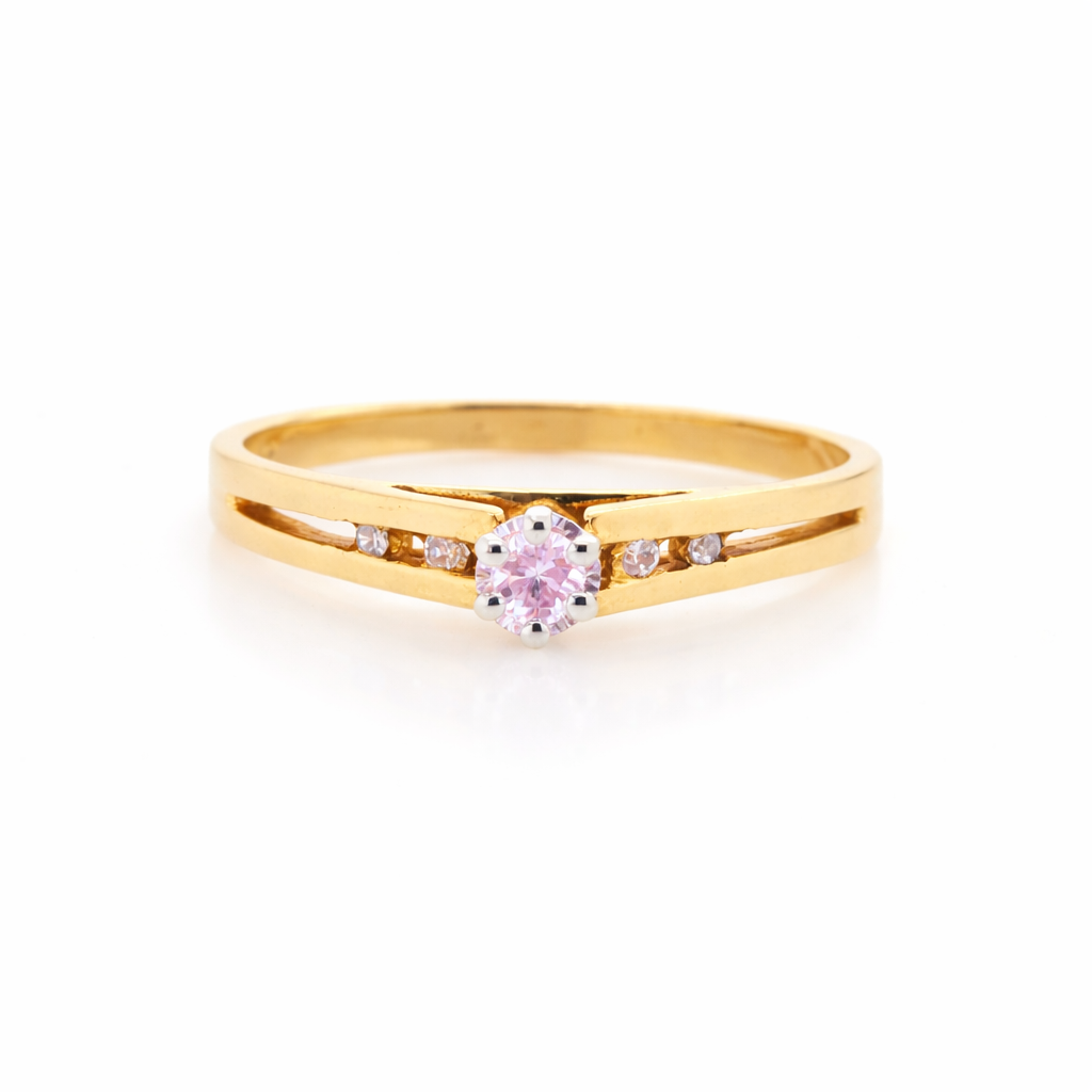 18ct Yellow Gold Ring with .07ct Natural Pink Diamond