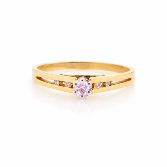 18ct Yellow Gold Ring with .07ct Natural Pink Diamond