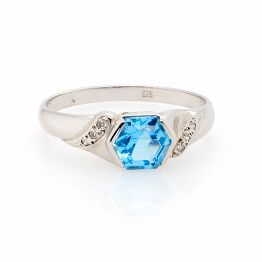 9ct White Gold Blue Topaz and Diamond Dress Ring