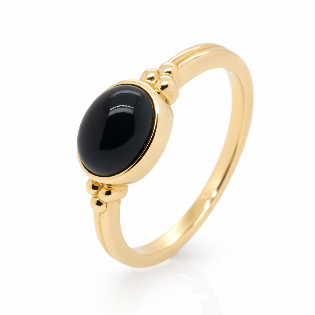 9ct Gold with Bezel Set Black Onyx Cabochon