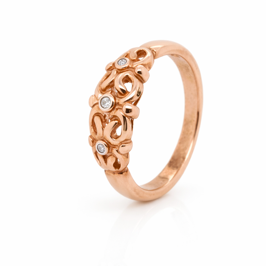 9ct Rose Gold Vintage Deco style ring with Diamonds
