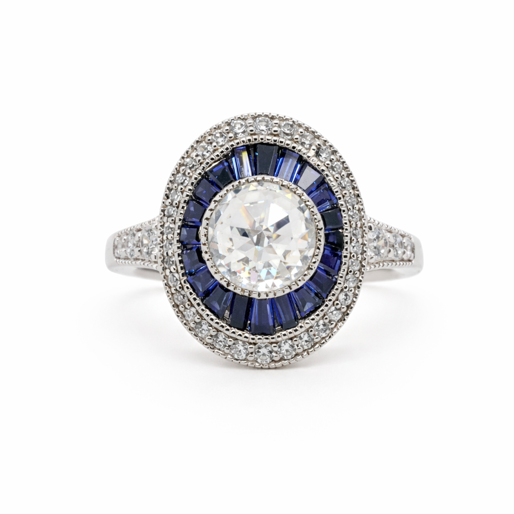 Sterling Silver Natural Sapphire and CZ