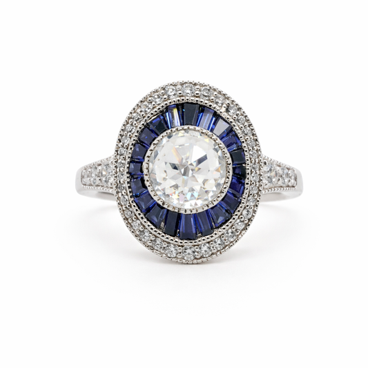 Sterling Silver Natural Sapphire and CZ