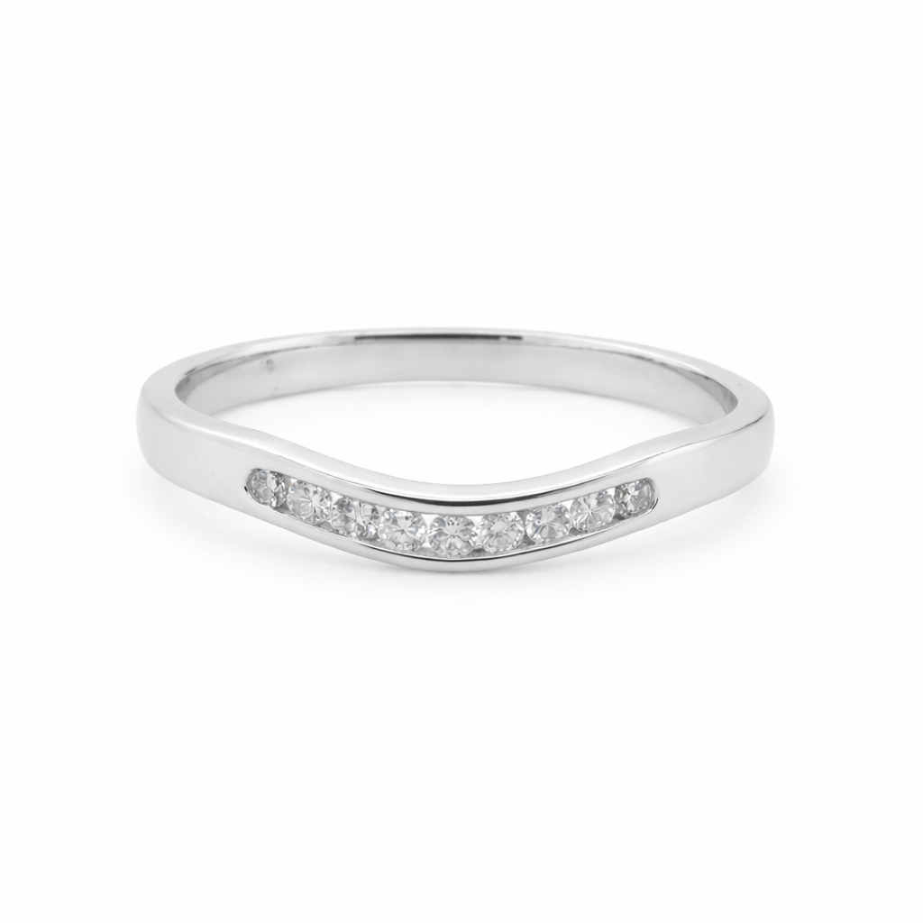 18ct White Gold Curved Channel Set Diamond Wedder