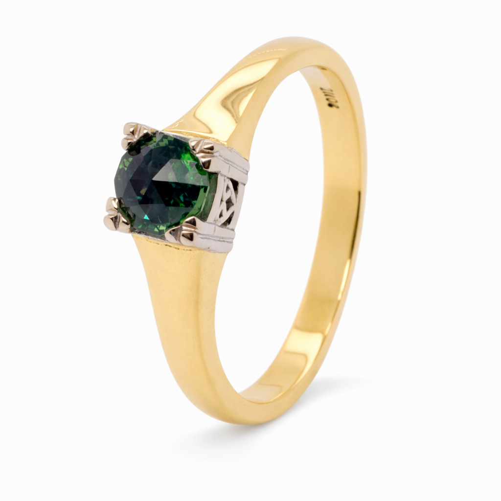 18ct Yellow and White Gold with Natural Rose Cut Songea Sapphire