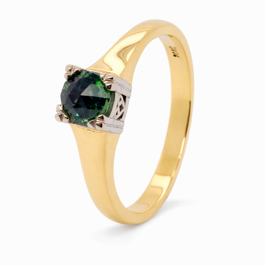 18ct Yellow and White Gold with Natural Rose Cut Songea Sapphire