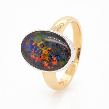 9ct Yellow and White Gold Bezel Set Triplet Opal Ring