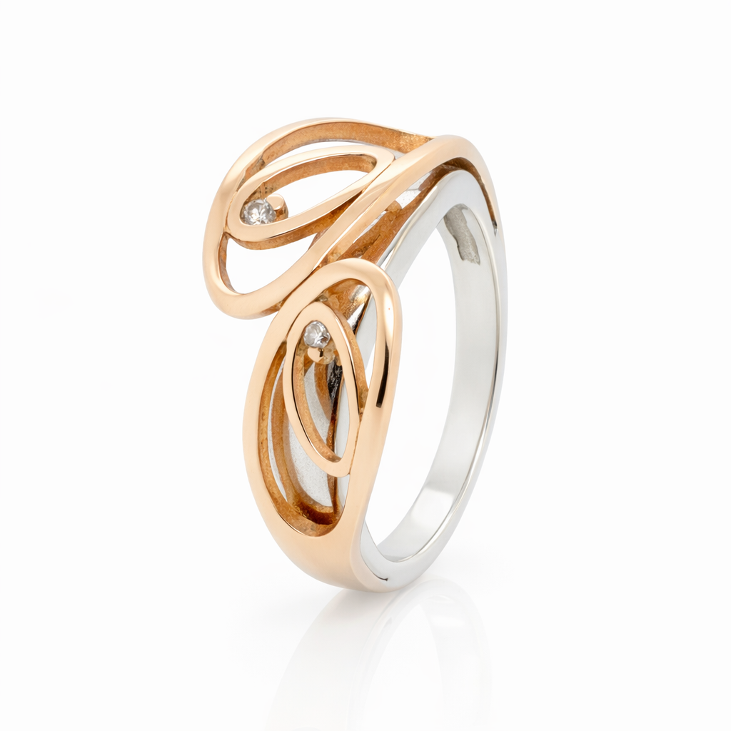 9ct Rose and White Gold Ring with Diamonds