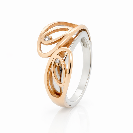 9ct Rose and White Gold Ring with Diamonds