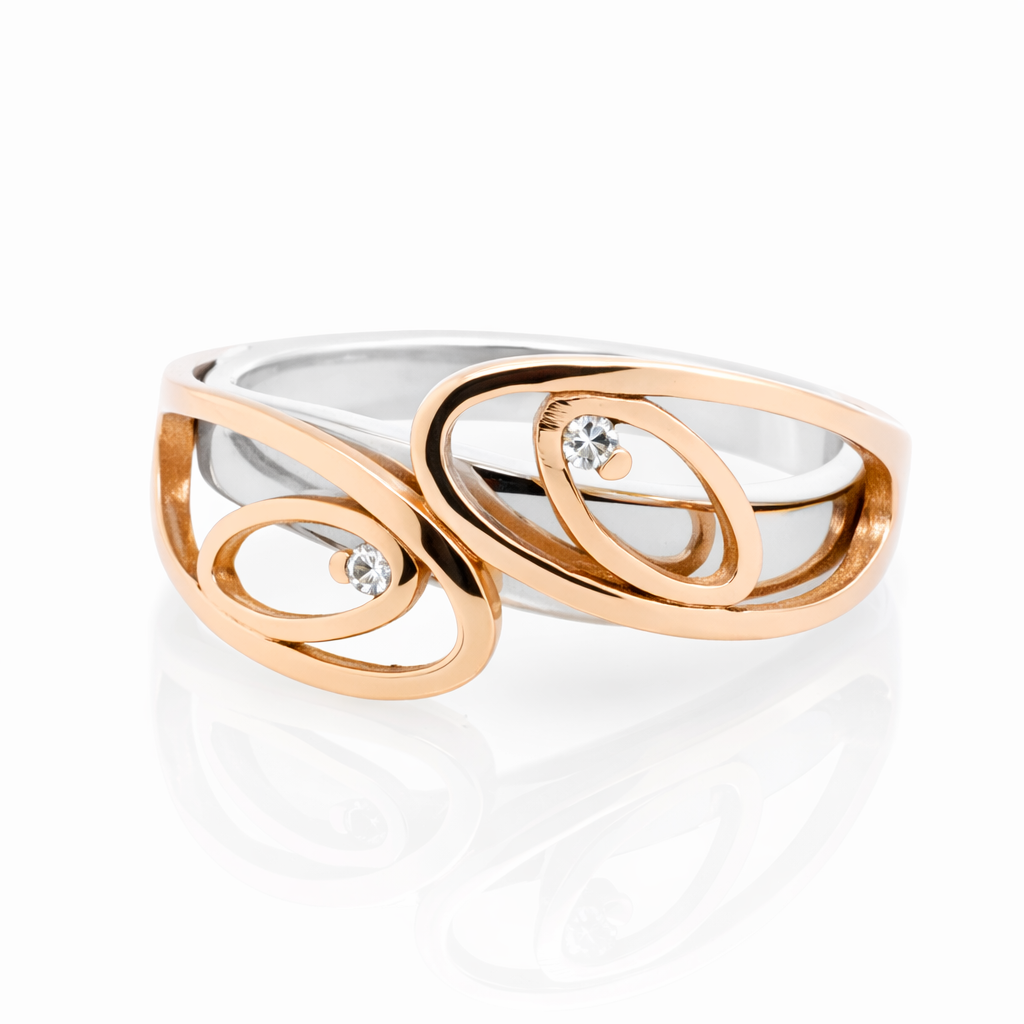 9ct Rose and White Gold Ring with Diamonds