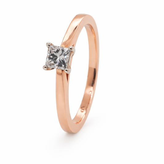 9ct Rose White Gold Natural Princess Cut Diamond Ring