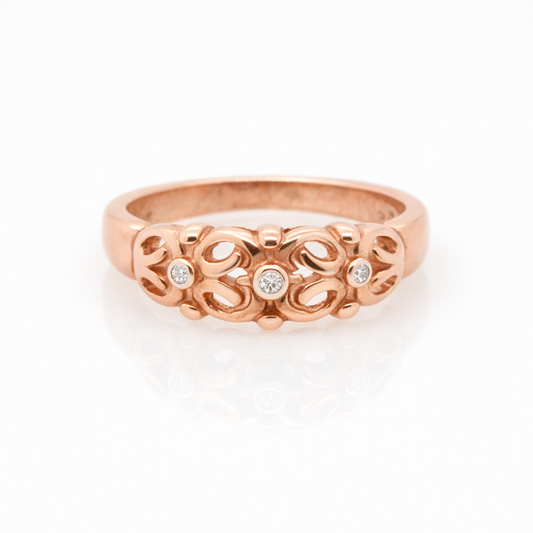 9ct Rose Gold Vintage Deco style ring with Diamonds