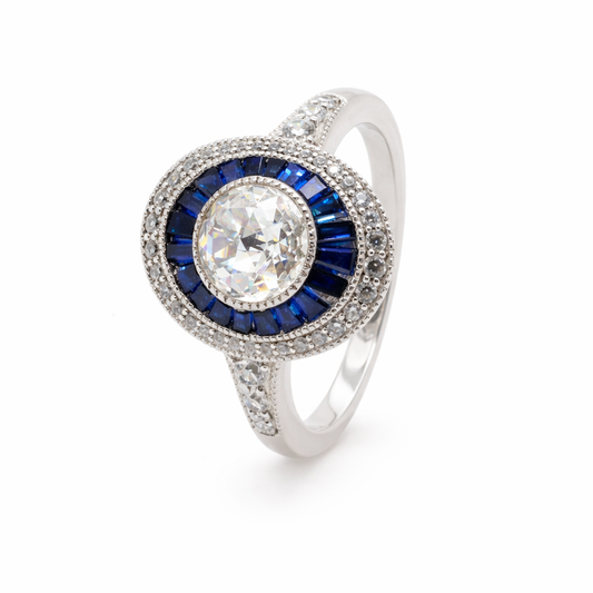 Sterling Silver Natural Sapphire and CZ
